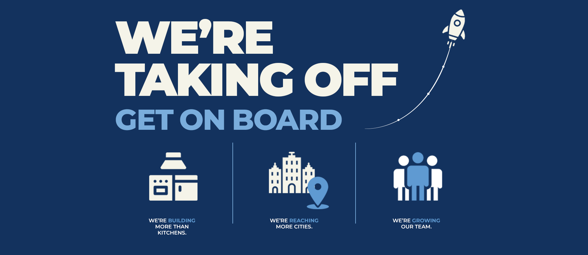 We're taking off. Get on board. We're building more than kitchens, reaching more cities, and growing our team.